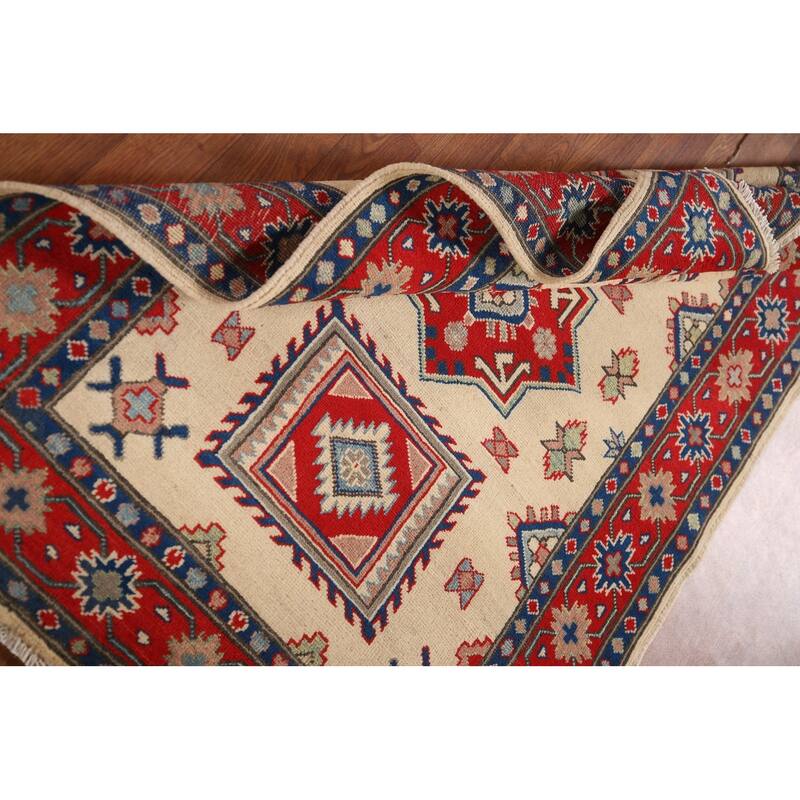 Ivory Kazak Oriental Accent Rug Hand-Knotted Foyer Wool Carpet - 3'4"x 4'9"