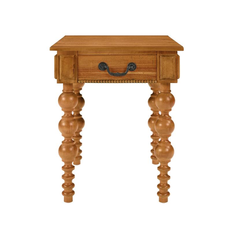 Solid Wood End Table with Drawer, Easy Assembly Vintage Narrow Sofa Side Table for Living Room