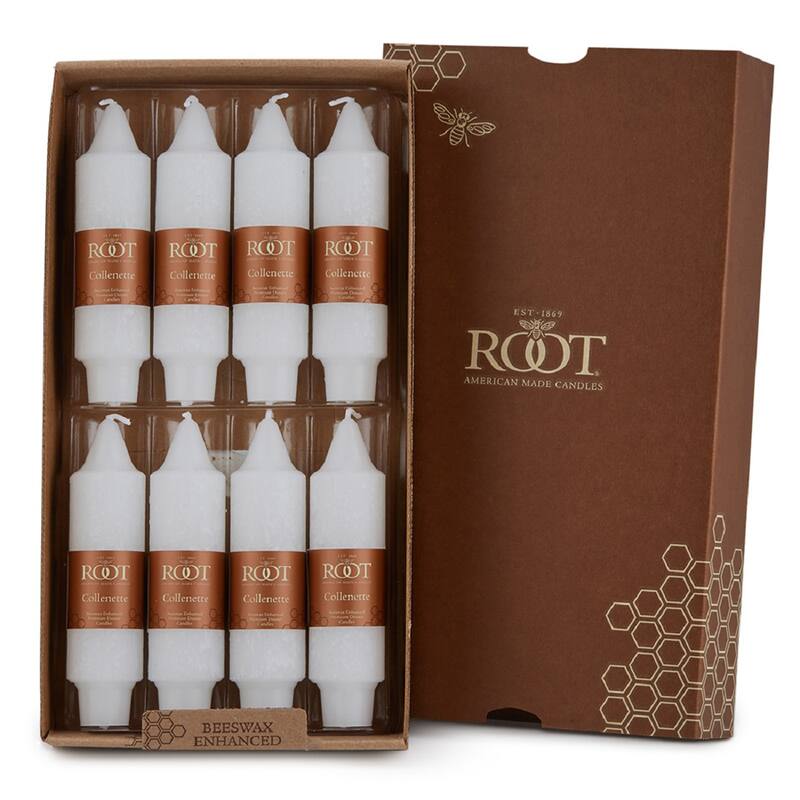 Root Unscented 5 In. Timberline™ Collenette Taper Candles box of 8 - 5 X 1-1/4 - White