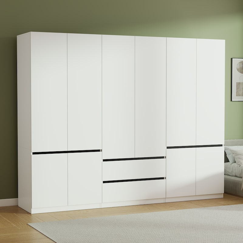 75" Large Modular Armoire with 2 Drawers, Clothes Organizer Closet with Storage Shelves