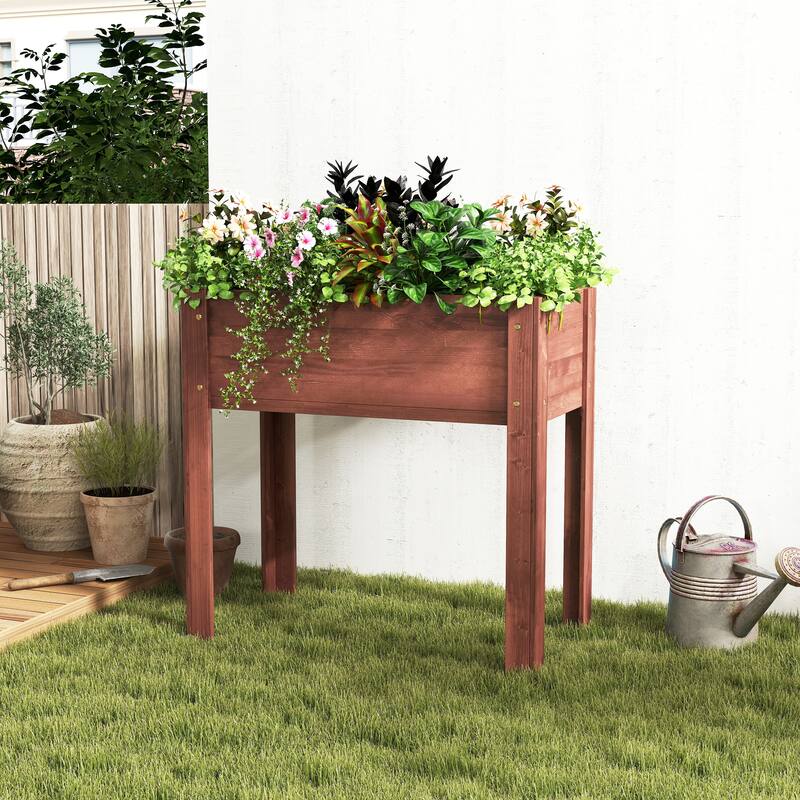 Anmytek Elevated Raised Garden Bed Standing Height Patio Backyard Planter Wooden