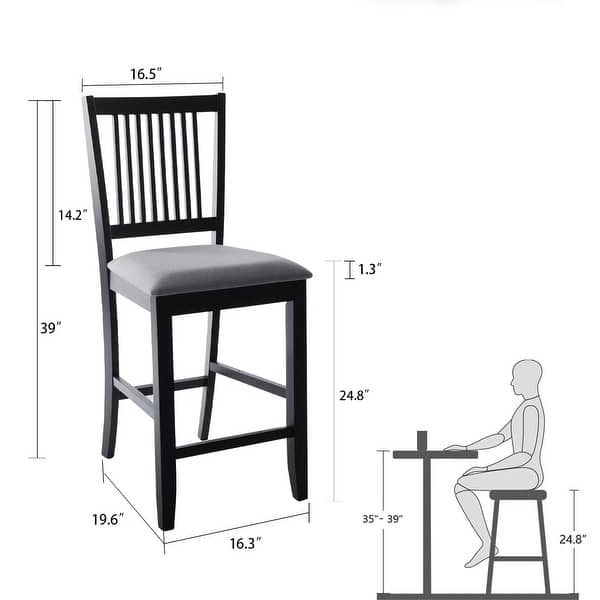 dimension image slide 1 of 3, Farmhouse 24.8" Counter Height Chairs Slat Back Padded Wood Bar Stools - 21L×18W×35H