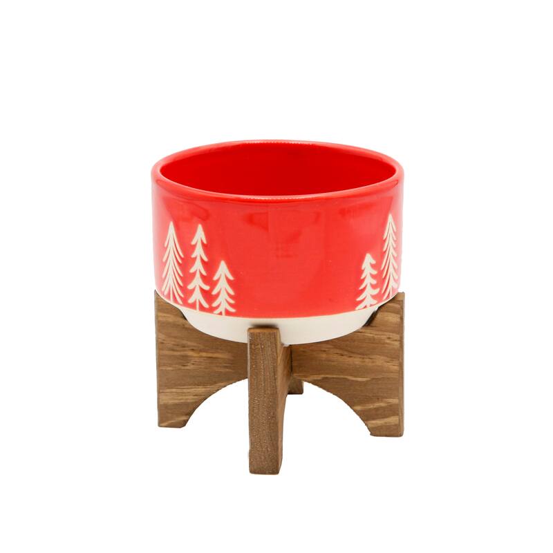 4" Christmas Ceramic on Wood Stand