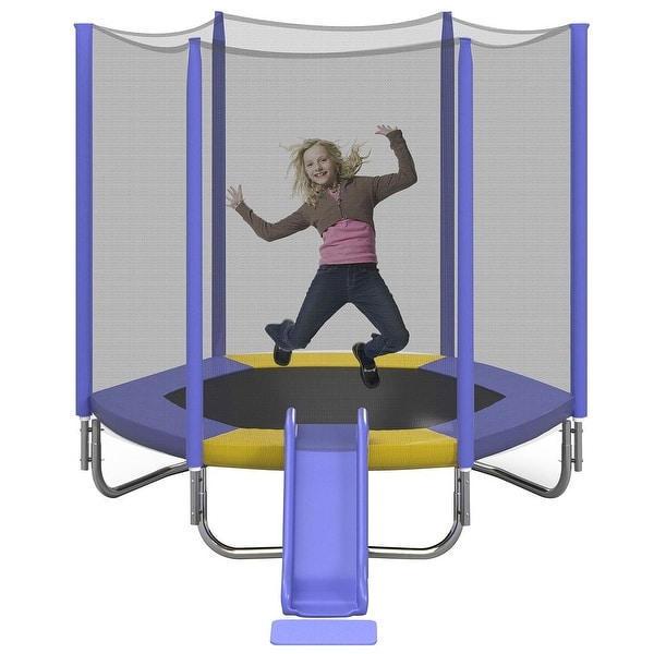 slide 2 of 7, Trampolines 7FT Round Trampoline with Enclosure