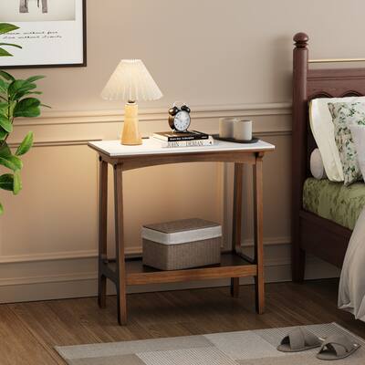 Narrow Slate Side Table with Storage Shelf, Small End Table for Living Room Bedroom Small Spaces, Nightstand Bedside Table