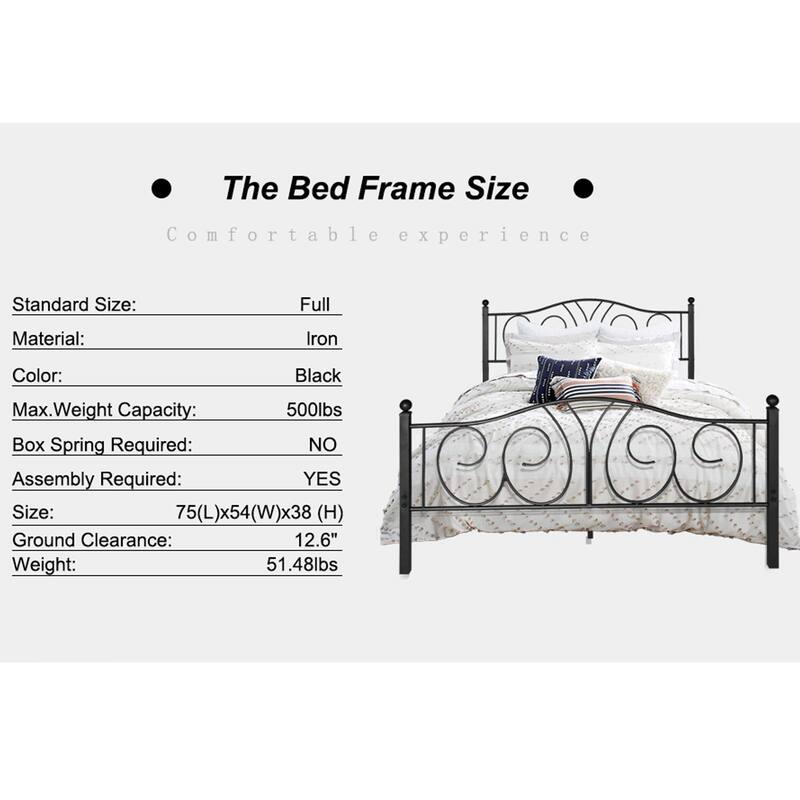 Black Vintage Scroll Metal Platform Bed Frames with Headboard