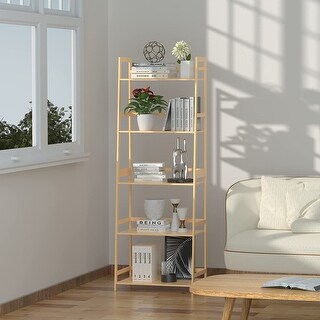 DOUSY-3-Tier Ladder Shelf, Bamboo Ladder Bookshelf Leaning Bookcase Trapezoid Bookshelf Storage Rack Shelf For Living Room, Kitchen, Bathroom, Home - View #2
