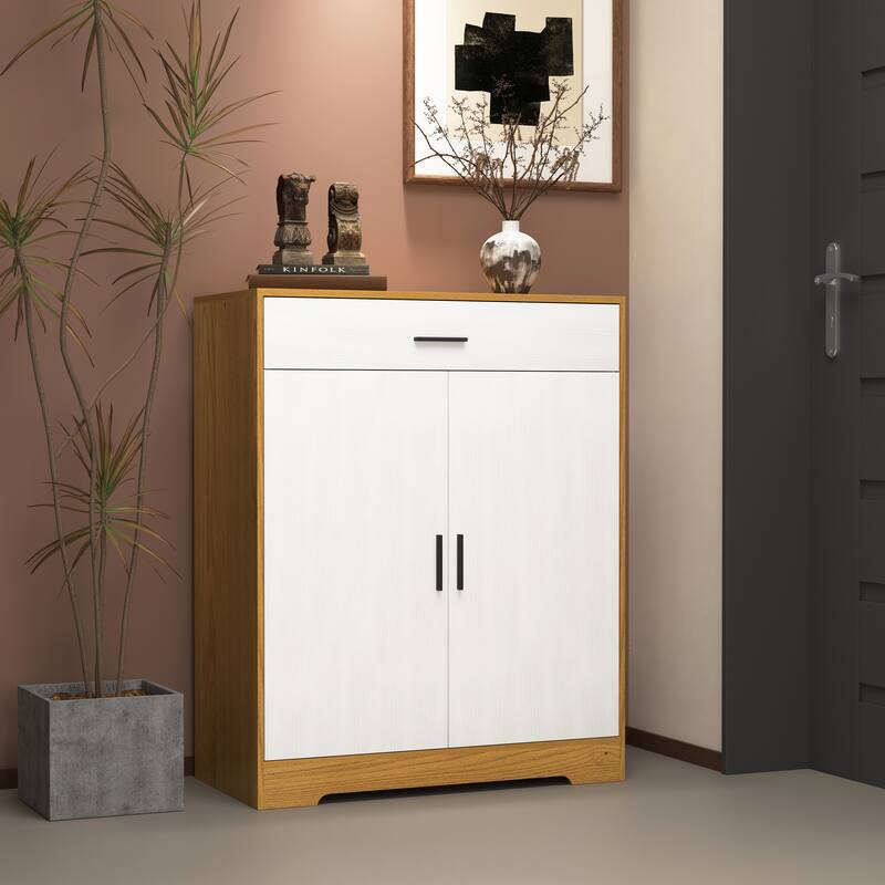 Freestanding 4-Tier Shoe Rack Storage Cabinet with Adjustable Shelves and Spacious Drawer for Entryway, Hallway or Office