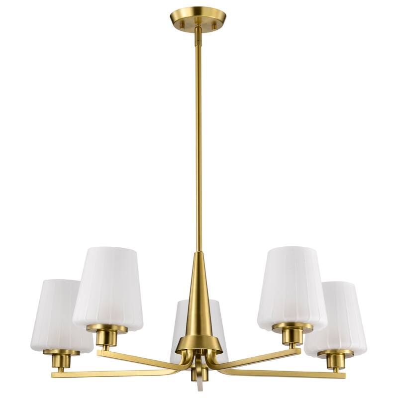 Lune 5 Light Chandelier Vintage Brass Finish Etched White Glass - Vintage Brass