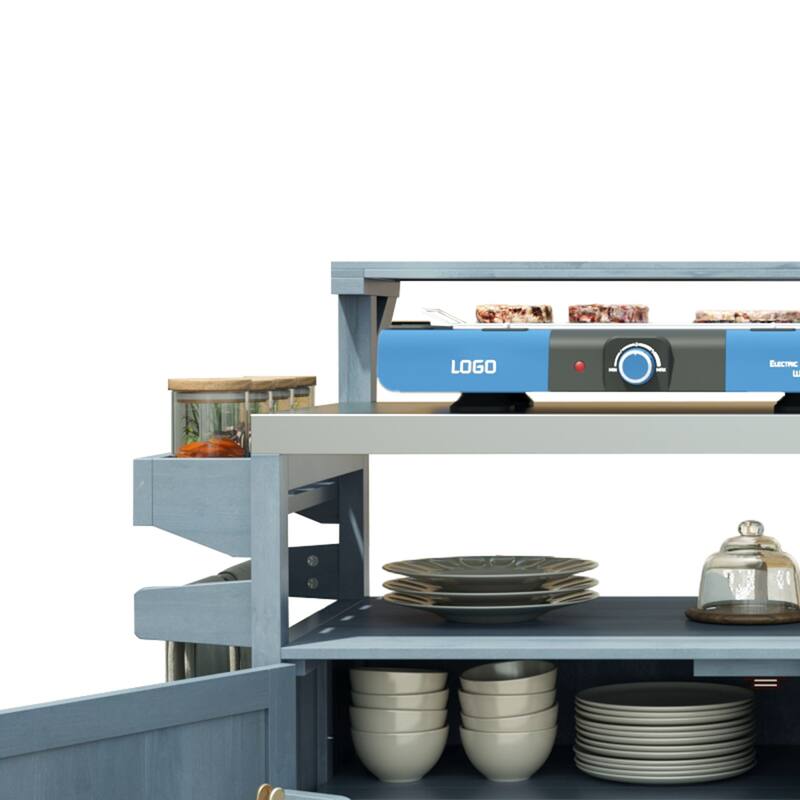 53.3" Outdoor Kitchen Island with Raised Shelf,Solid Wood Storage Cabinet with Stainless Steel Top(NO CHAIR) - N/A