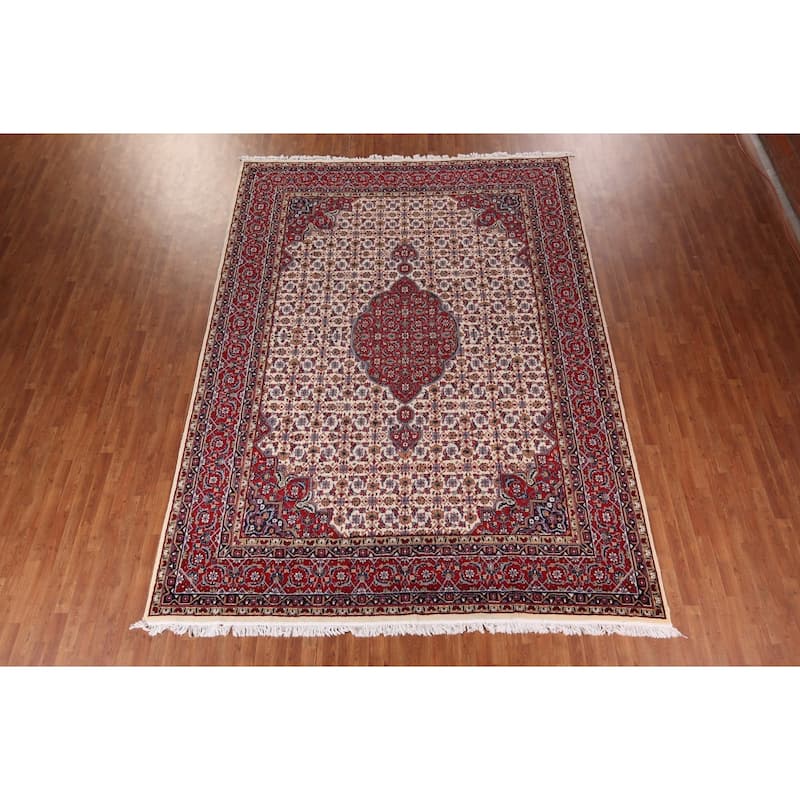Ivory & Red Floral Kashan Turkish Area Rug Machine Made Carpet - 9'8" x 13'0"