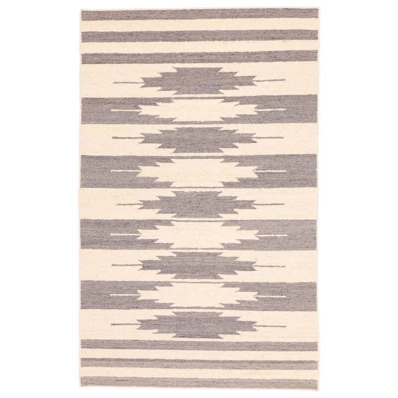 ECARPETGALLERY Flat-Weave Marrakech Cream Wool Kilim - 5'0 x 8'0