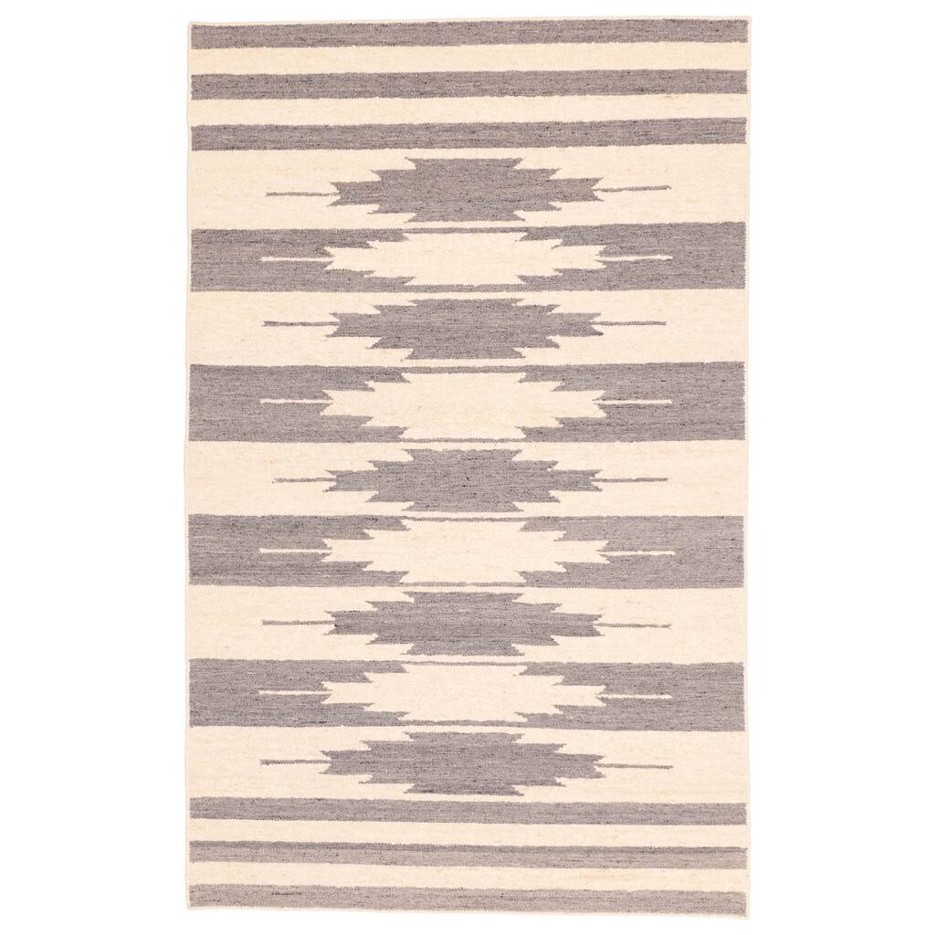 ECARPETGALLERY Flat-Weave Marrakech Cream Wool Kilim - 5'0 x 8'0