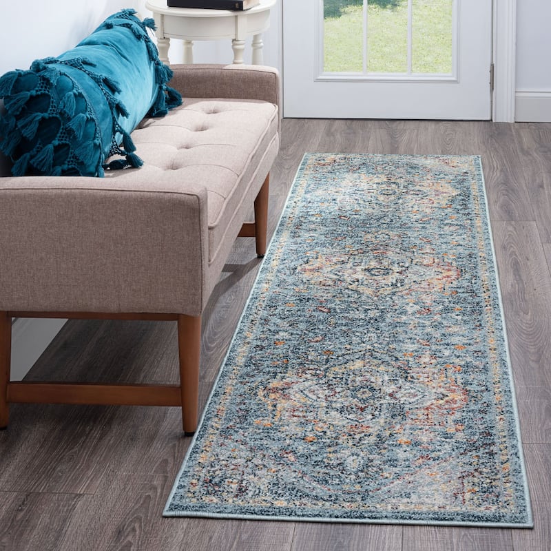 Whitfield Vintage Medallion Indoor Area Rug - 2'3'' x 9'10'' - Gray Blue