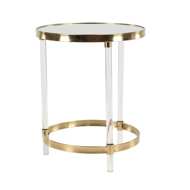 Acrylic Plastic Circular Accent Table with Mirrored Top and Acrylic Legs - Gold or Silver- Roche River Decor