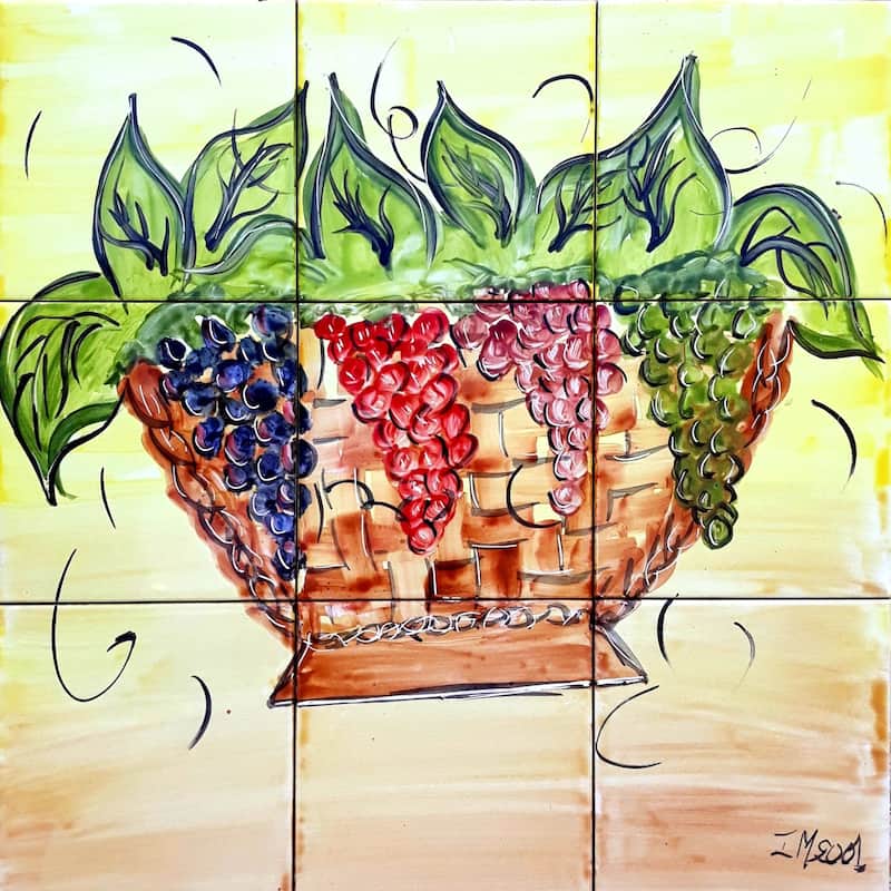 18x18 Grapes Basket Kitchen Backsplash Ceramic Tiles Wall Mural
