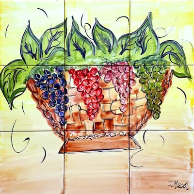 18x18 Grapes Basket Kitchen Backsplash Ceramic Tiles Wall Mural