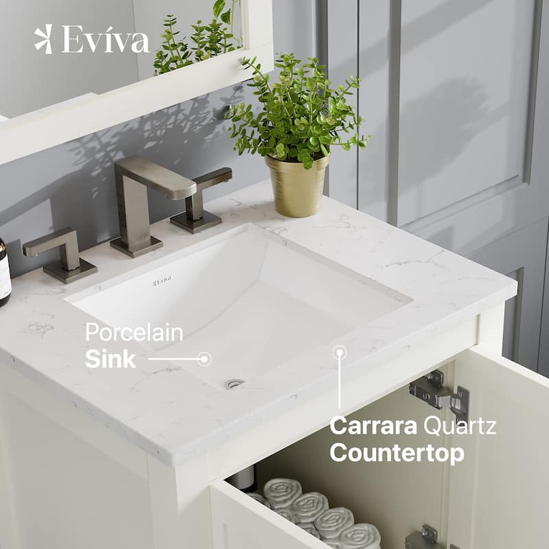 Eviva Aberdeen 24"W Bath Vanity with Carrara Quartz Top