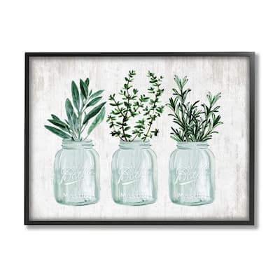 Stupell Kitchen Herb Trio Garden Spices Country Glass Jars Framed Wall Art