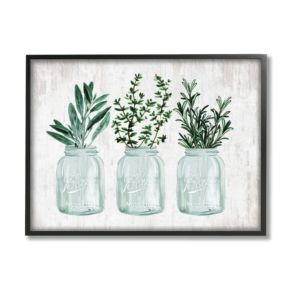 Stupell Kitchen Herb Trio Garden Spices Country Glass Jars Framed Wall Art