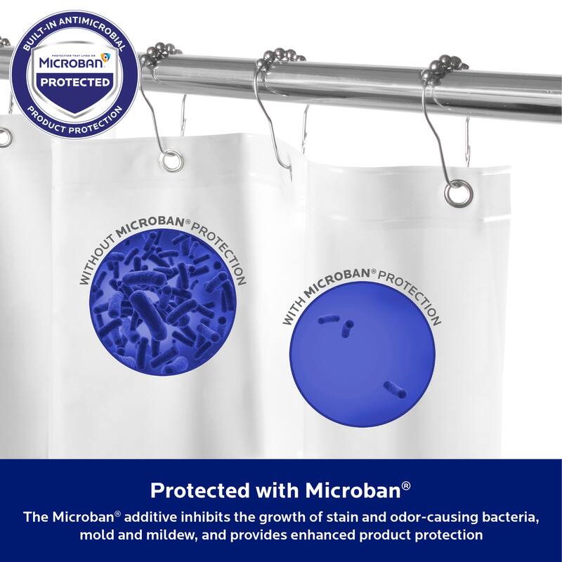 Kenney Microban Protected Medium Weight PEVA Shower Liner, 70" W x 72" H, 2-Pack