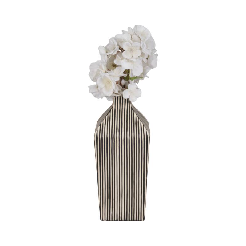 Sagebrook Home Lines Square Stoneware Vase in Black and White Finish, Unique Design