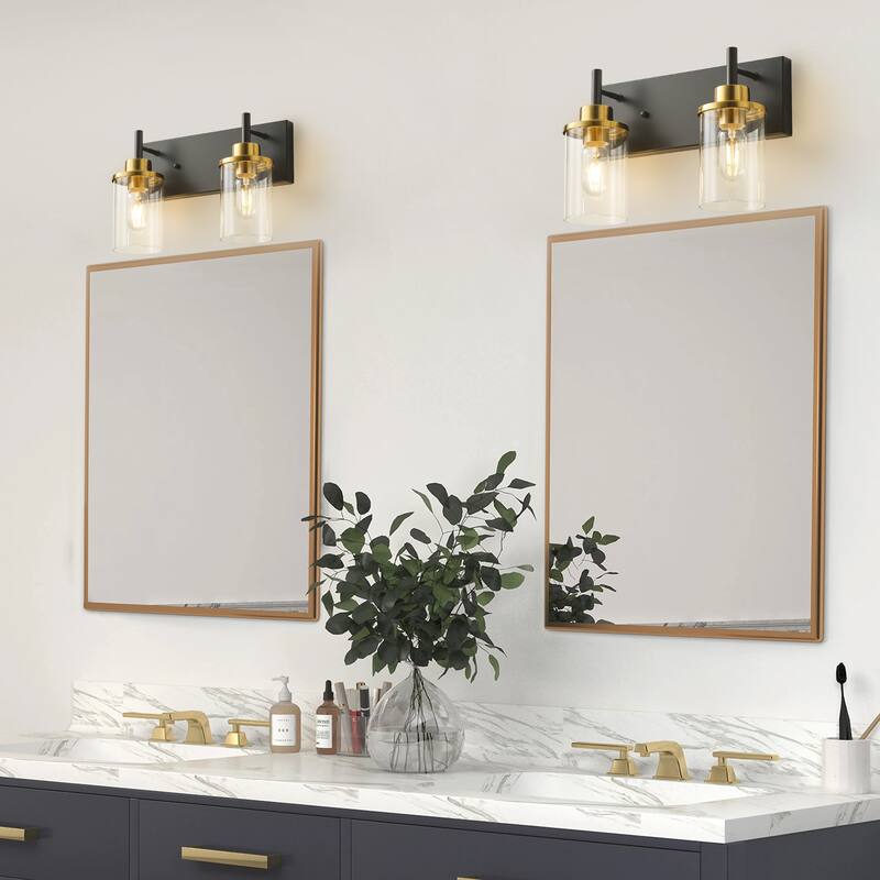Starsky 2-Lights 13.77inch Modern Bathroom Vanity Light with Cylinder Glass Shade