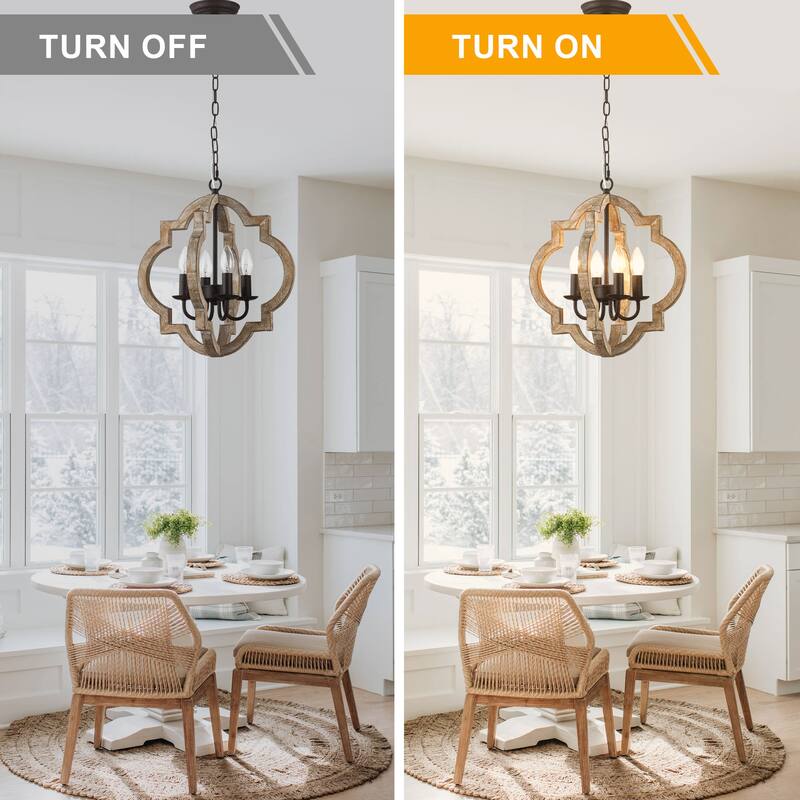 Bella Depot 16" 4-Light Distressed Wood Chandelier Adjustable Pendant Light for Dining Room Bedroom