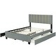 preview thumbnail 3 of 12, Upholstered Frame Platform Queen Size Bed with 2 Drawers, Pull-out Trundle and Classic Metal Strip Headboard Design Wingback Bed