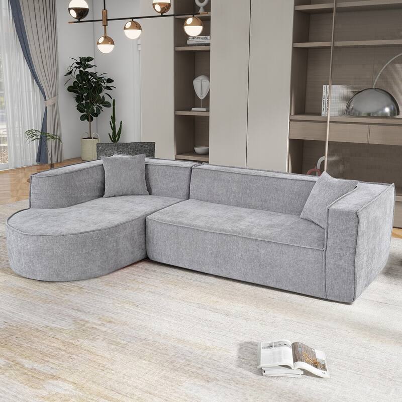 Modular L-Shape Sectional Sofa with Chaise, High Density Sponge Sectional Sofa, Chenille Fabric Sofa with 2 Throw Pillows - Gray