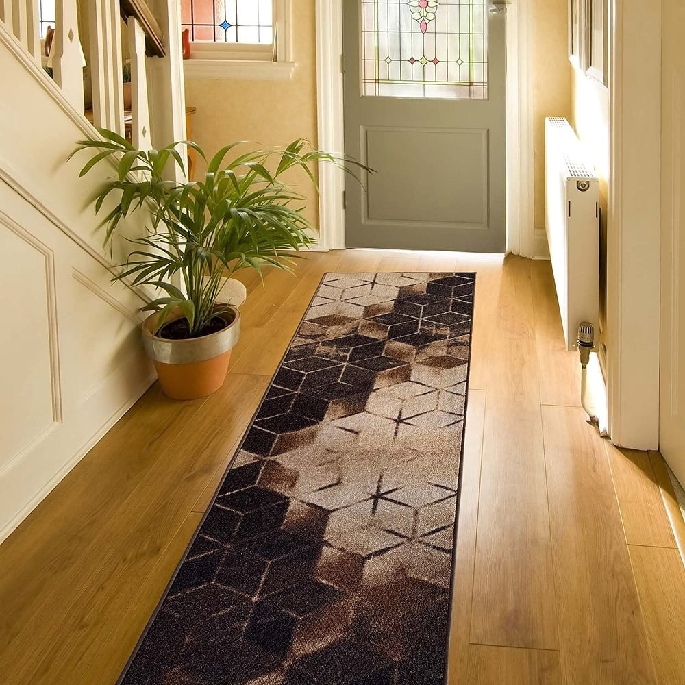 Custom Size Cubes Abstract 26 Inch Wide Non-Slip Stair Runner Rug