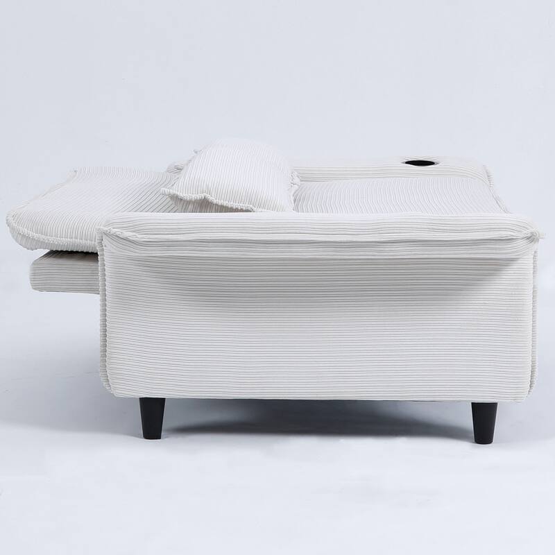 65.74-inch Beige Corduroy Multi-functional Sofa Bed with Adjustable Armrests and Backrests