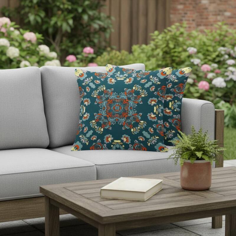 HomeRoots Set of Two 16" X 16" Green and Red Blown Seam Floral Indoor Outdoor Throw Pillow - 16.00' X '16.00' X '5.00 - Green/Red - 16.00' X '16.00' X '5.00