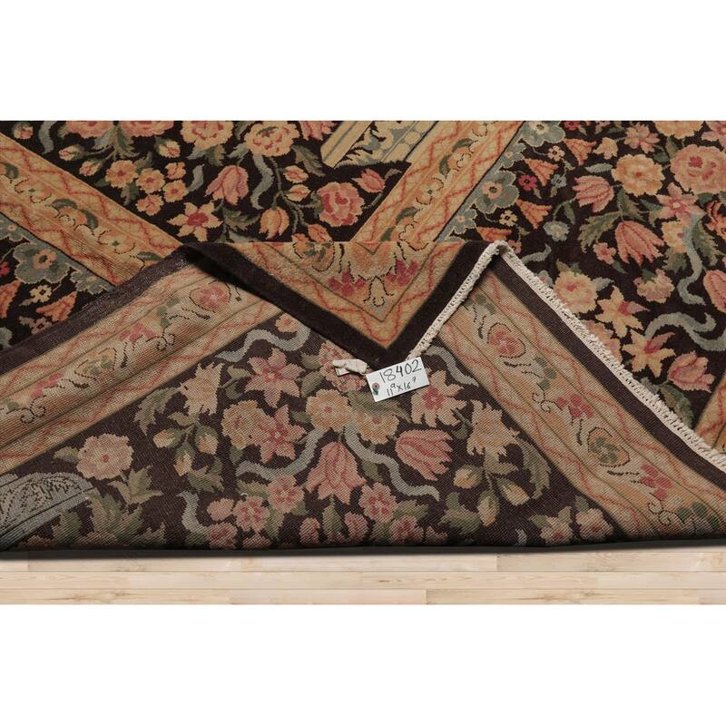 Hand Knotted Chocolate Aubusson Savonnerie Wool Traditional Area Rug