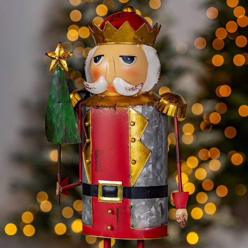 Tall Metal Nutcracker and Santa Figurines - Iron - RedandSilver Tree