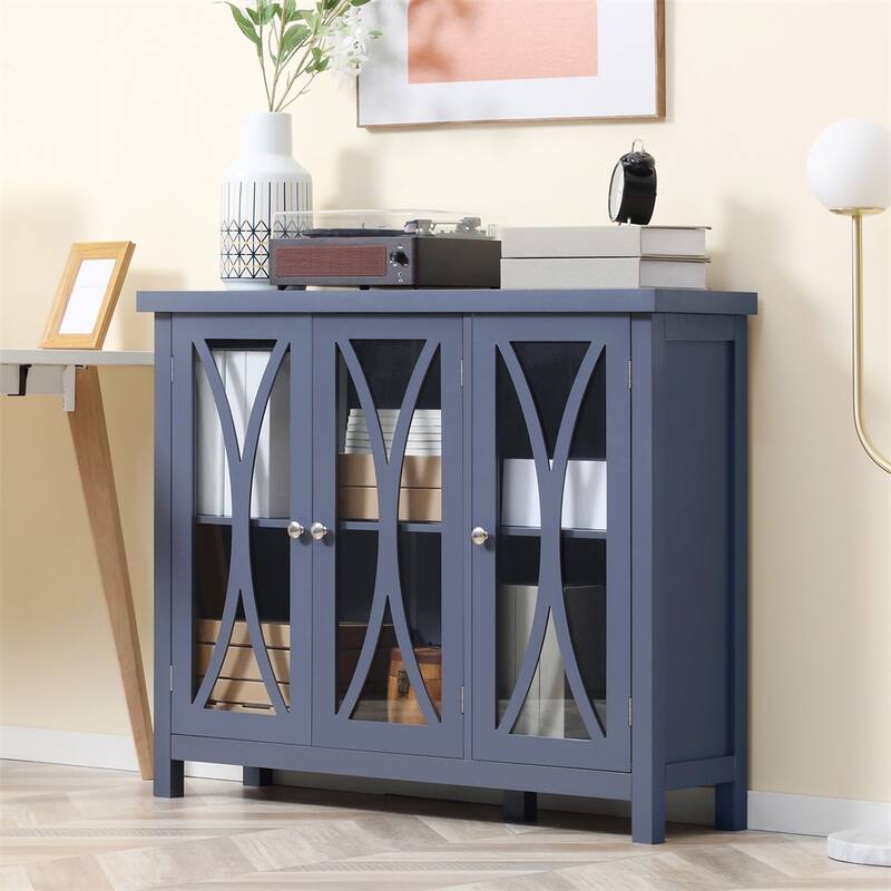Buffet Cabinet with 3 Tempered Glass Door and Adjustable Shelf