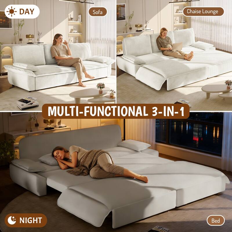 94.5" King Size Corduroy Sleeper Sofa with Pull-Out Bed, 3-in-1 Convertible Design
