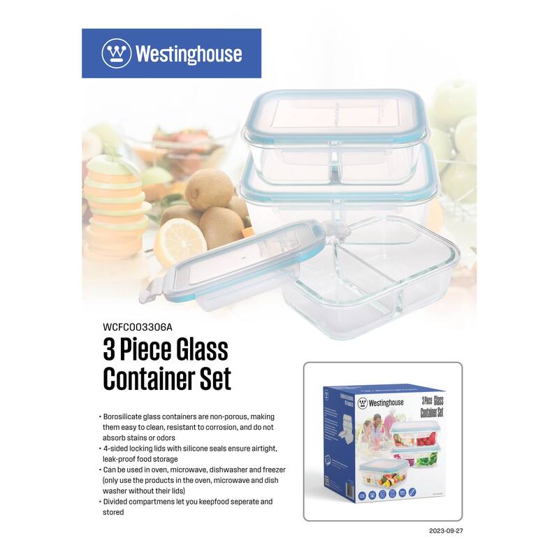 Westinghouse 3-Piece Glass Food Storage Container Set - 1050ml Each