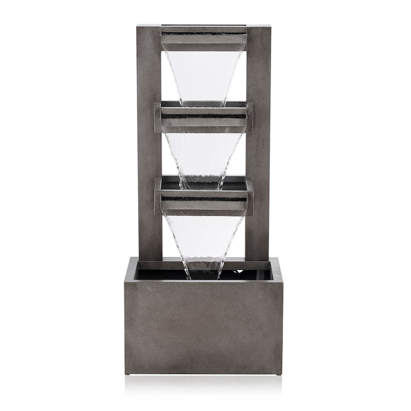 Alpine Corporation CPS182 43" Gray Metal Tiered Waterfall Fountain Industrial Outdoor Water Feature