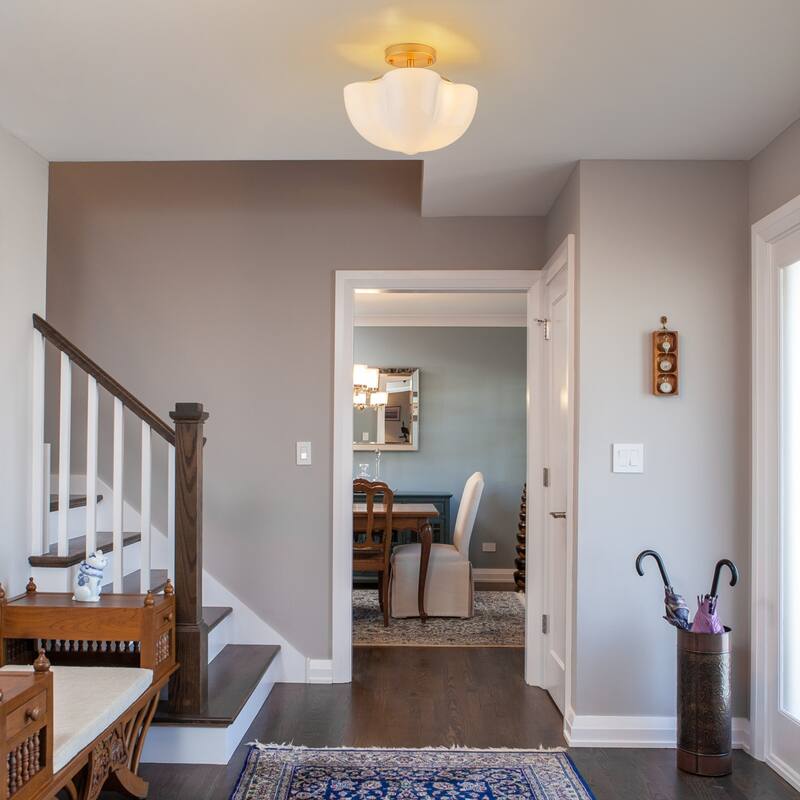 Modern Glam 3-Light Opal Glass Semi Flush Mount - Gold - 12.2-in W x 9.4-in H