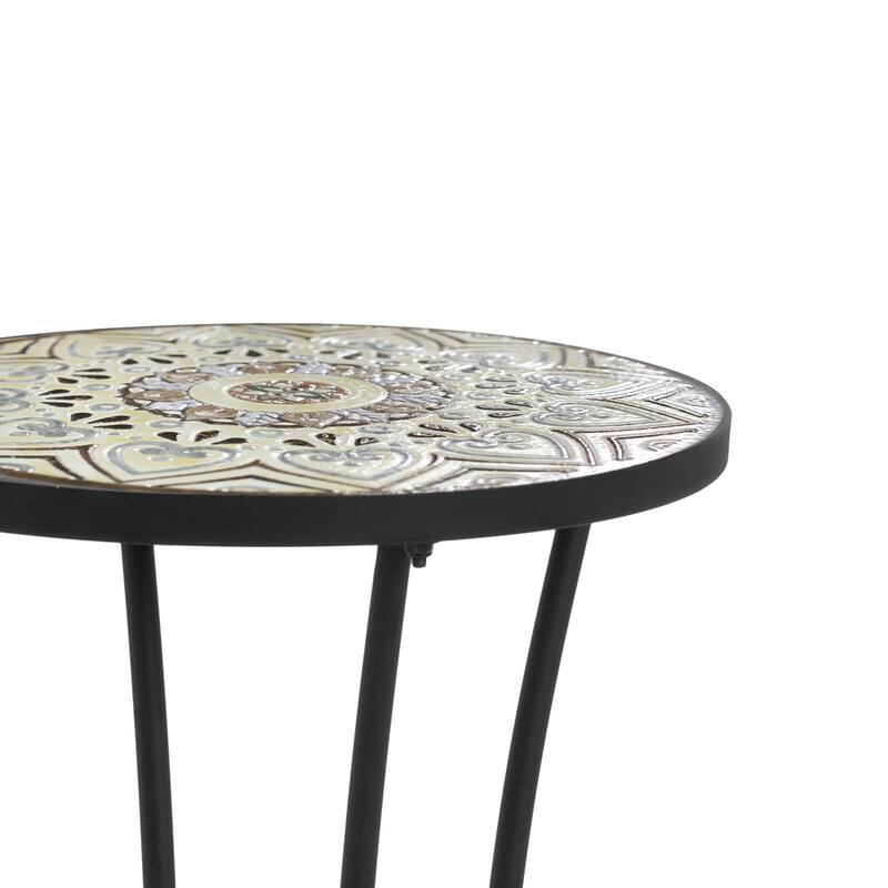 Christopher Knight Home - Camille Ceramic Tile and Iron Outdoor Side Table with French Country Charm