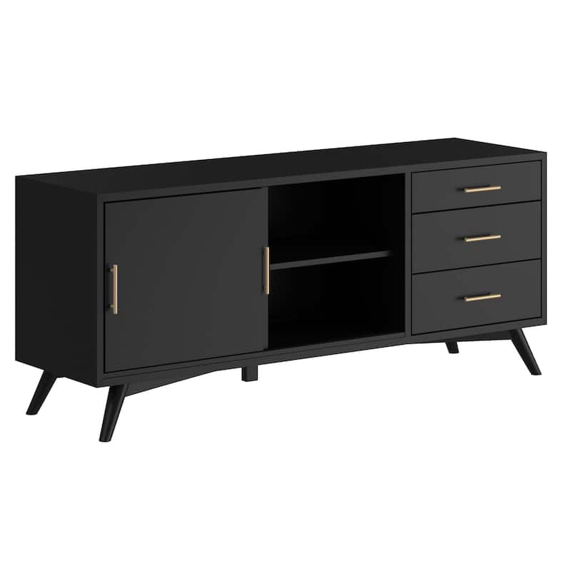 Alpine Furniture Flynn Mid Century Modern Large TV Console, Black