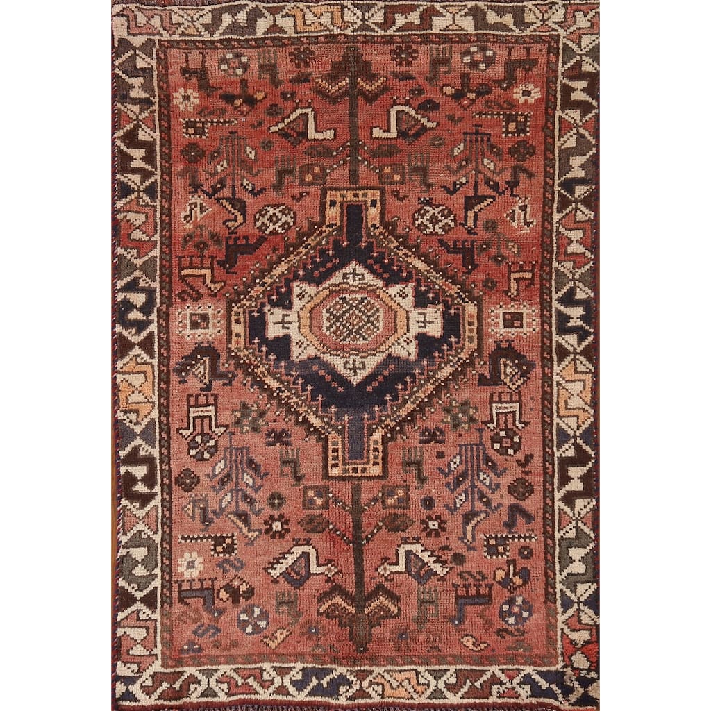 Tribal Qashqai Persian Vintage Rug Hand-knotted Wool Carpet - 2'11"x 4'7"