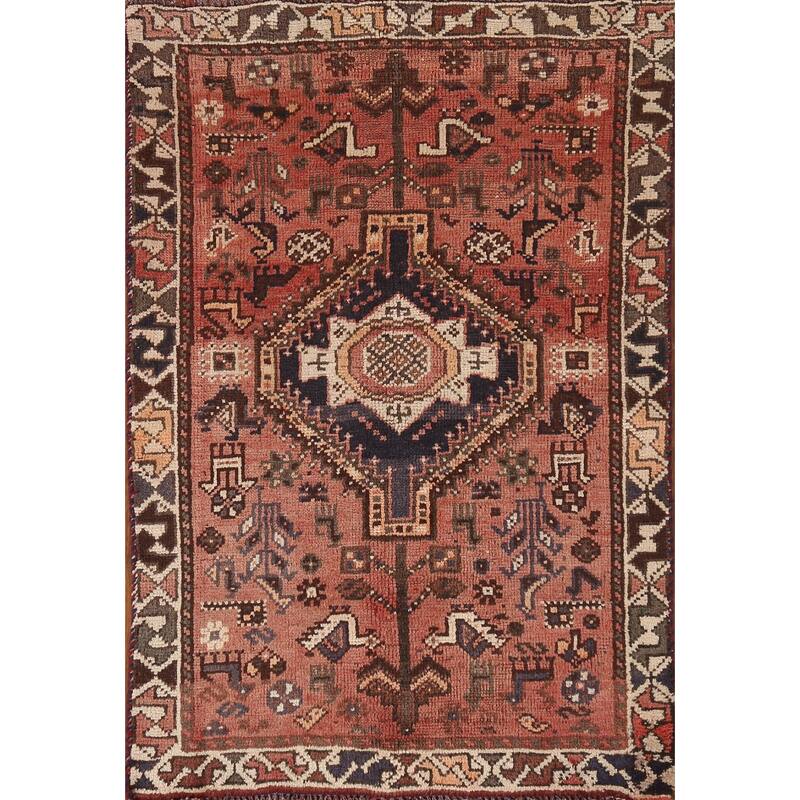 Tribal Qashqai Persian Vintage Rug Hand-knotted Wool Carpet - 2'11"x 4'7"