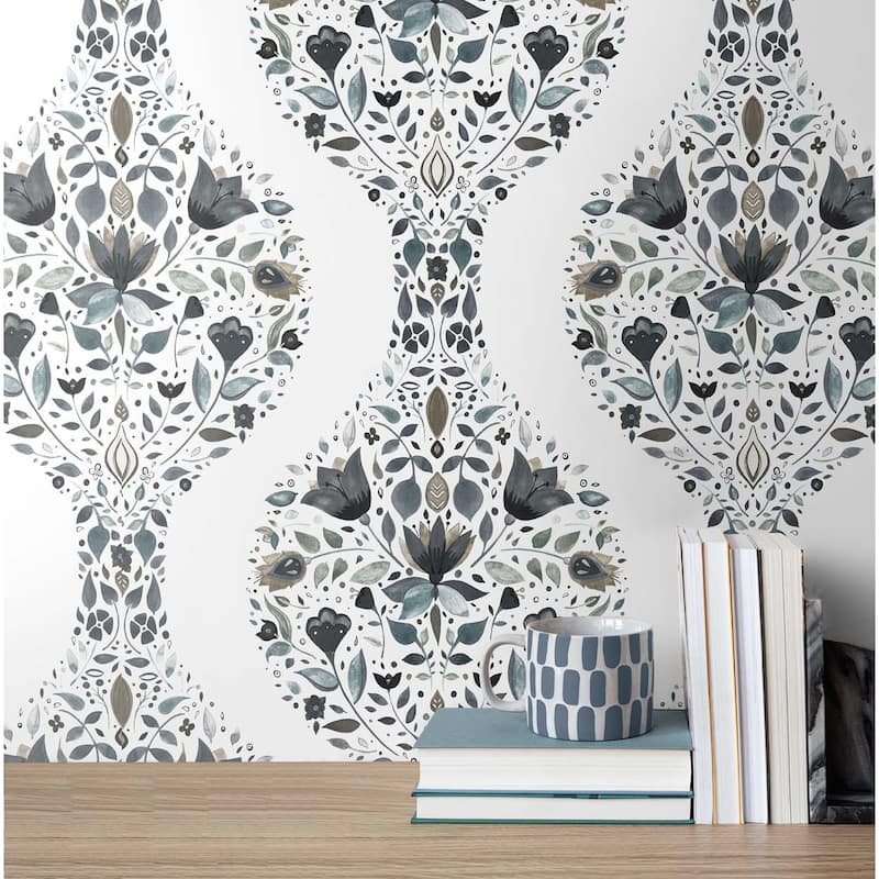NextWall Floral Ogee Peel and Stick Wallpaper