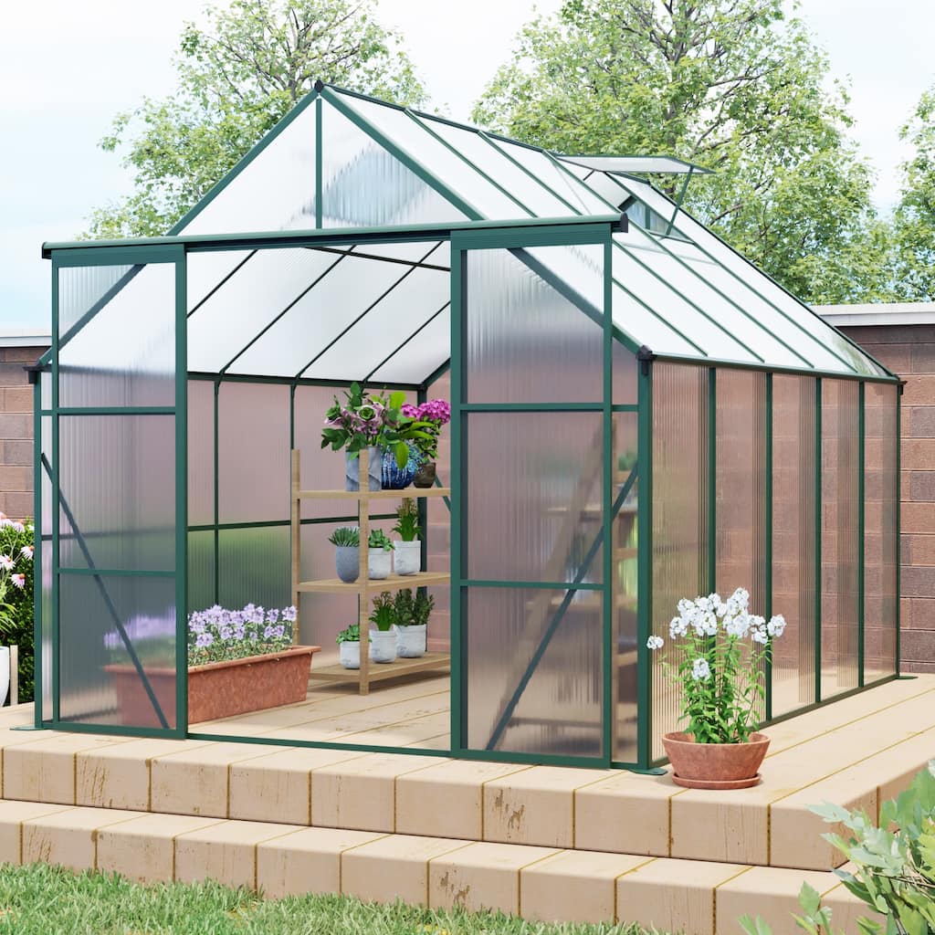 UV-Resistant Greenhouse Shed Plant Shed Garden Shed with Sliding Door & Adjustable Roof, Rust-proof, Weatherproof