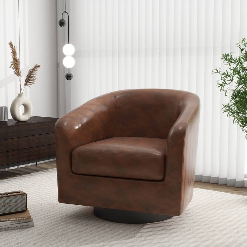 Round Barrel Armchair 360-Degree Swivel Accent Chairs