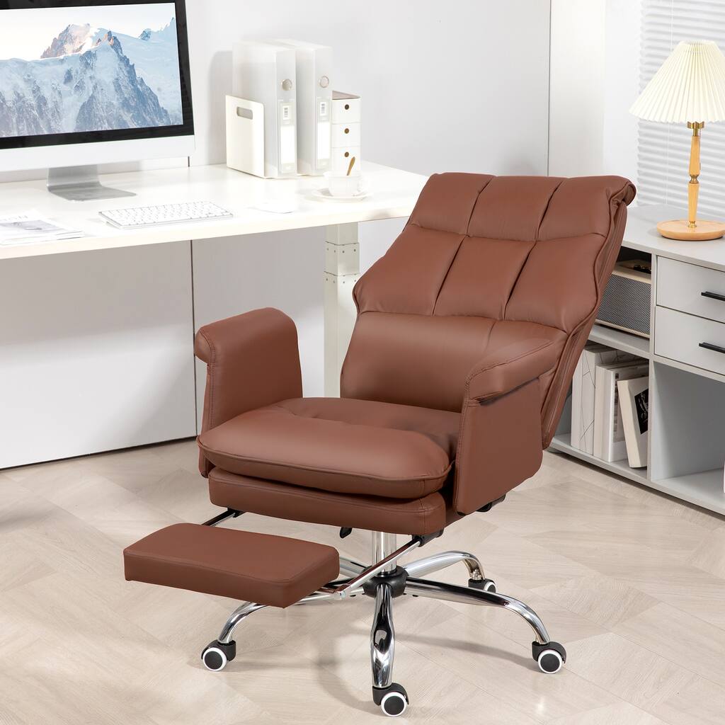 Brown Leisure Chair Leather Visitor Chair with Footrest, Swivel Chair Ergonomic Chair Executive Chair with Wheels