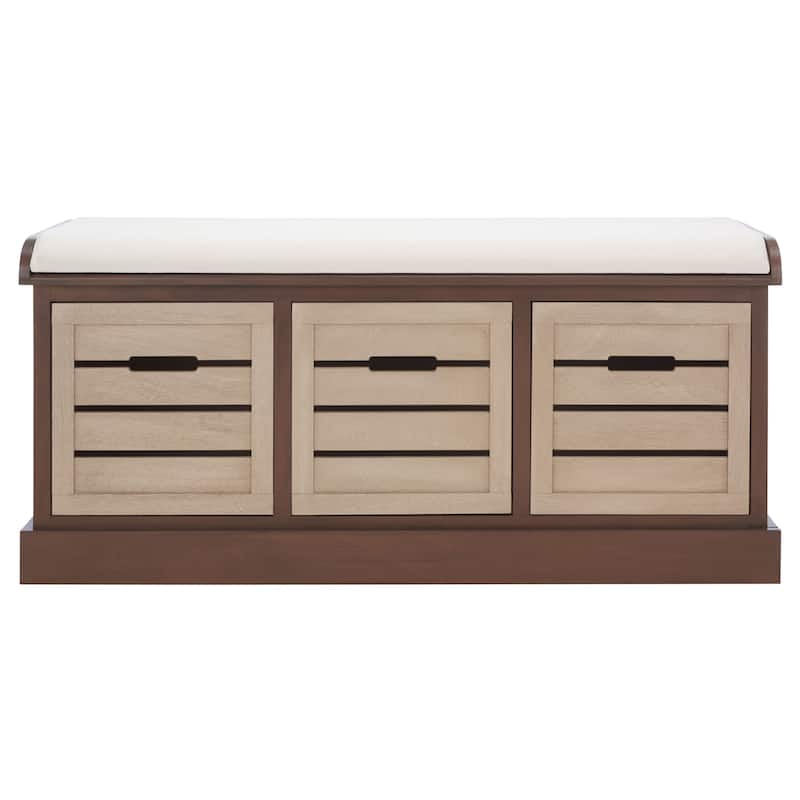SAFAVIEH Mozella 3-Drawer Cushion Bench - 42" W x 15" D x 20" H - 42Wx15Dx20H