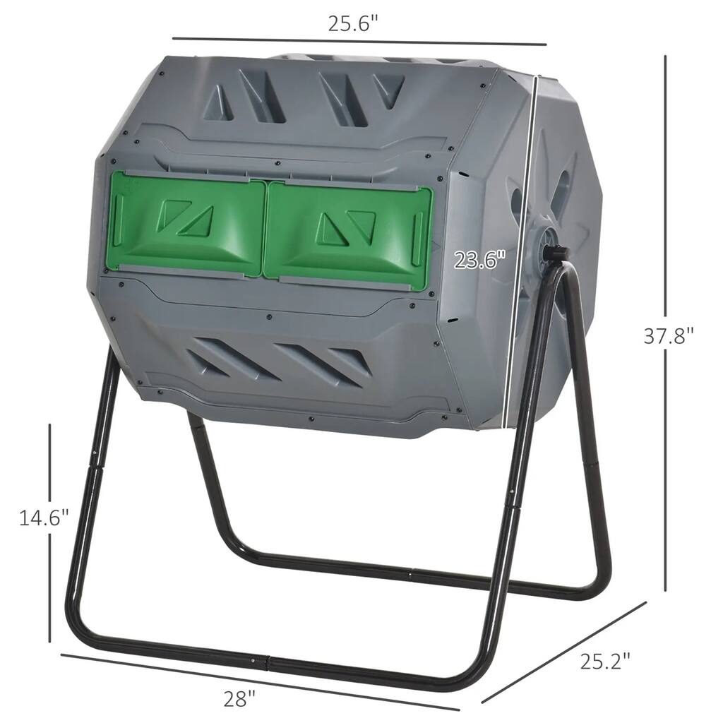 42.3 Gallon Dual-Chamber Rotating Compost Bin Outdoor Garden Tumbler with Ventilation Durable Steel and PP Light Gray